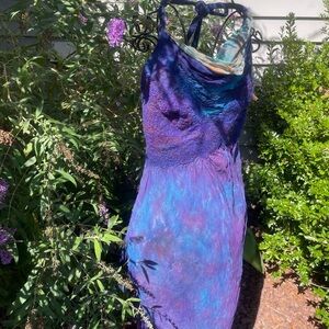 Hand dyed silk, and felted wool halter top size small-medium